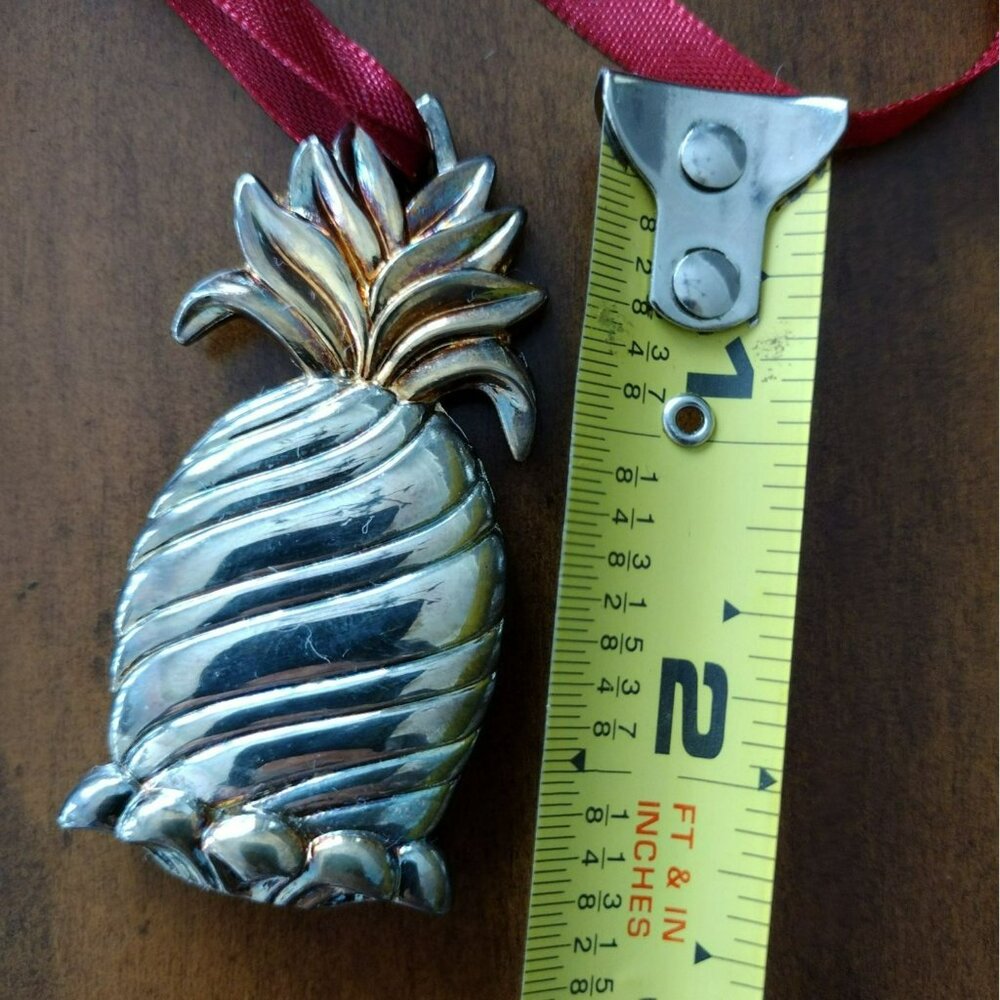 Lenox Williamsburg Pineapple Silverplate Ornaments Set Of 3 w/ Box, Silver Gold - Picture 4 of 9